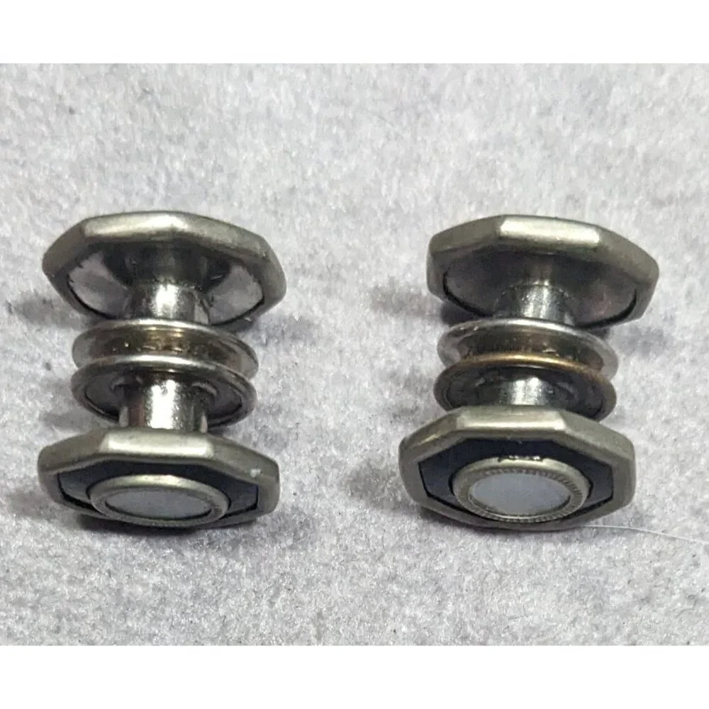 Vintage Mother Of Pearl Silver Tone Snap Cuff Links